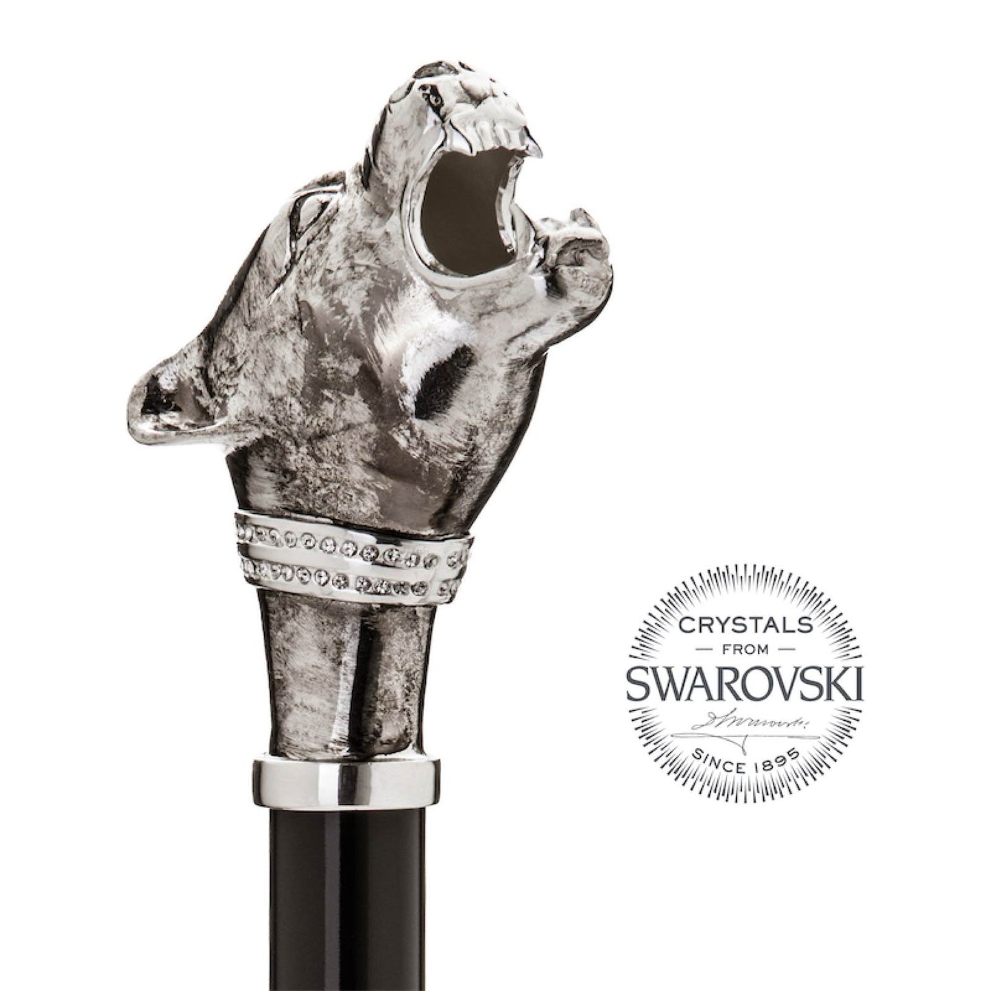 Pasotti Schwarzer Regenschirm mit Vintage Panther