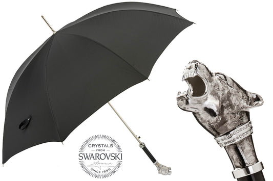Pasotti Schwarzer Regenschirm mit Vintage Panther